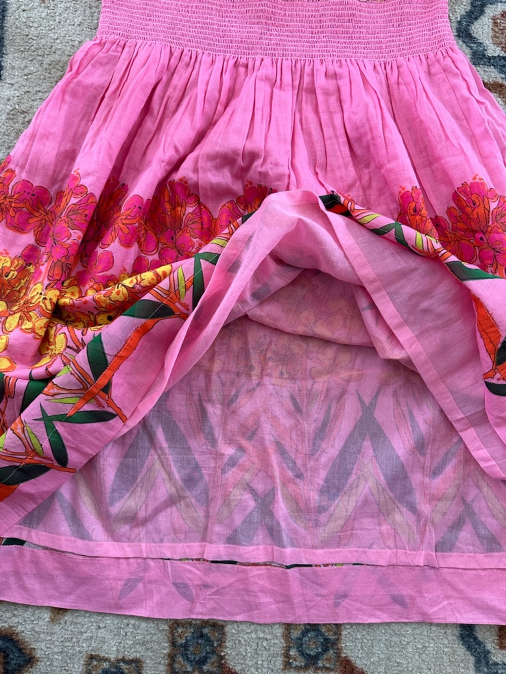 Anthropologie Roopa Pemmaraju Floral Smocked Dress Pink Ruffle Cotton Sundress M - Picture 7 of 11